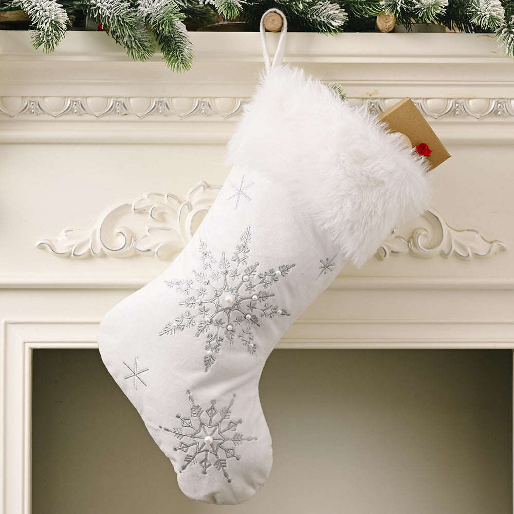 Snowflake Christmas Stocking — Festive Holiday Mantel Decoration