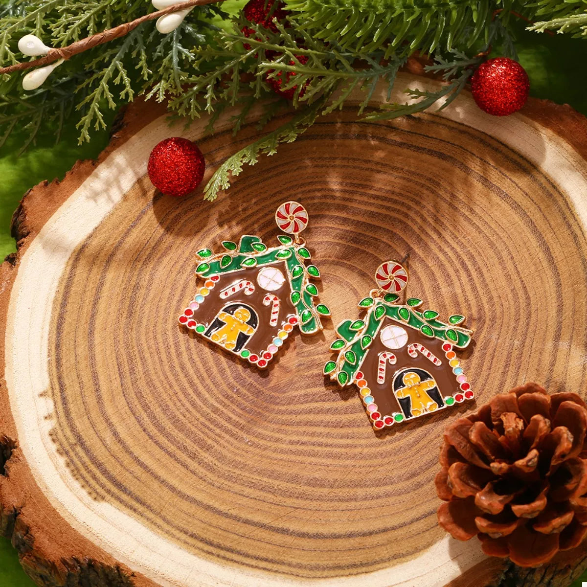 Christmas Gingerbread House Dangle Earrings — Festive Holiday Jewelry