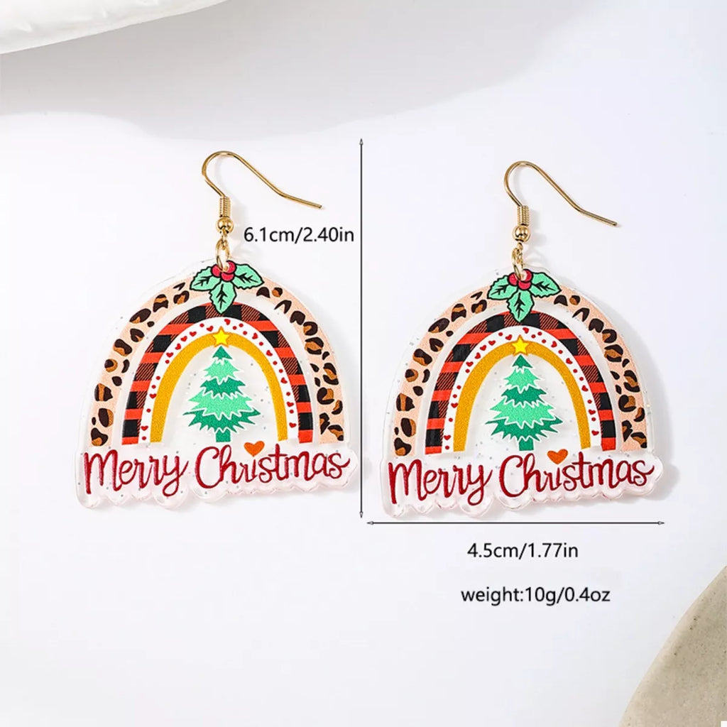 Christmas Rainbow Dangle Earrings — Festive Holiday Jewelry