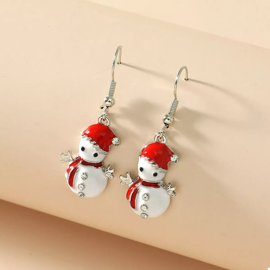 Christmas Snowman Drop Earrings — Festive Holiday Jewelry
