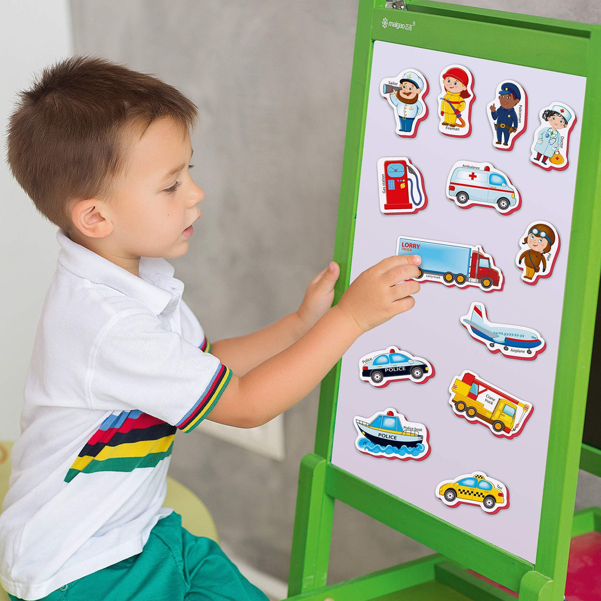 34 Foam Fridge Magnets for Toddlers 3 years Vehicles and Professions Magnets