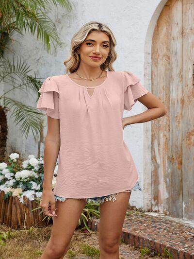 Cutout Round Neck Short Sleeve Blouse for Women Fashion
