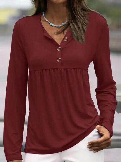 Half Button Long Sleeve T-Shirt for Women Stylish Fit