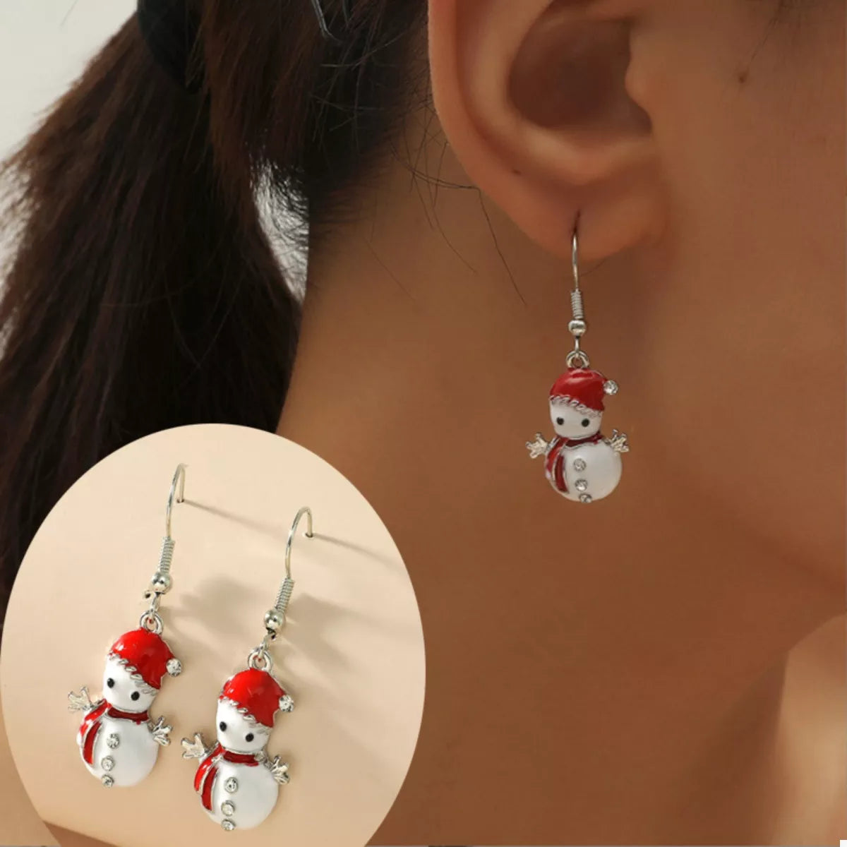 Christmas Snowman Drop Earrings — Festive Holiday Jewelry