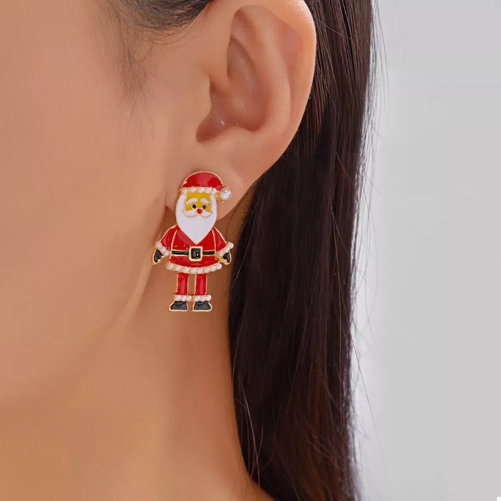 Christmas Santa Claus Stud Earrings - Holiday Jewelry