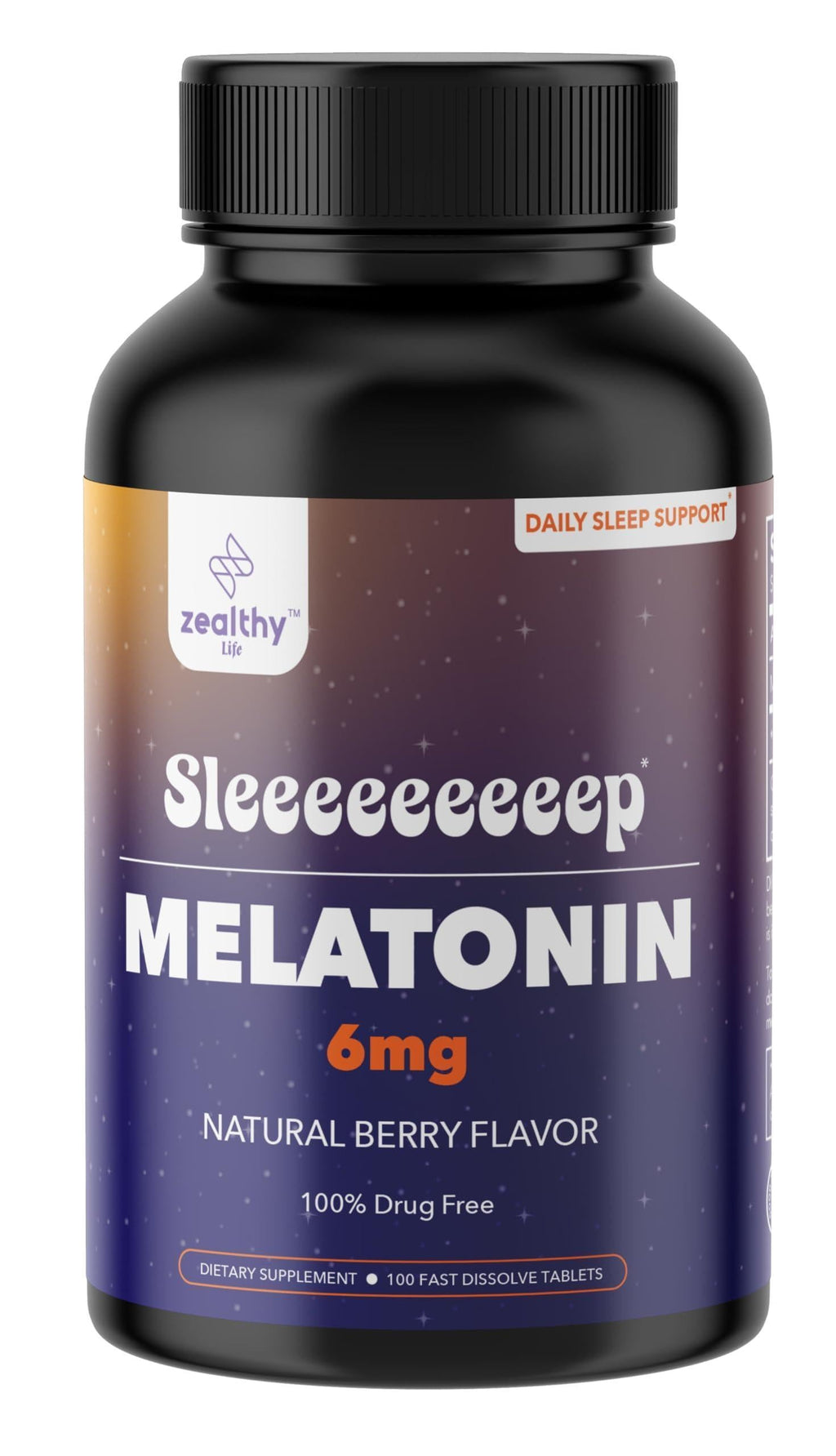 Melatonin 6mg Fast Dissolve Tablets Natural Berry Flavor 100 Count Extra Strength Sleep Support for Adults Non Habit Forming 100 Day Supply