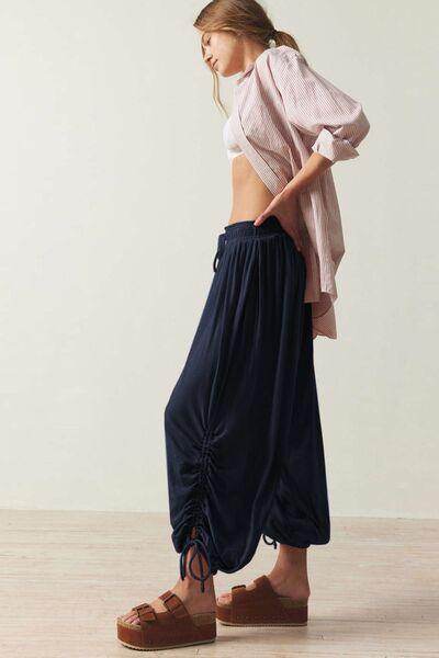 Drawstring Ruched Pants for Women in Sheer Opaque Style