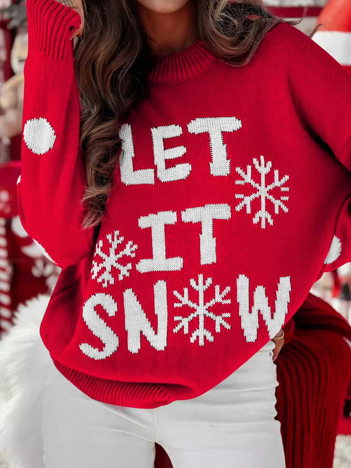 "Let It Snow" Christmas Loose Sweater — Cozy Holiday Pullover