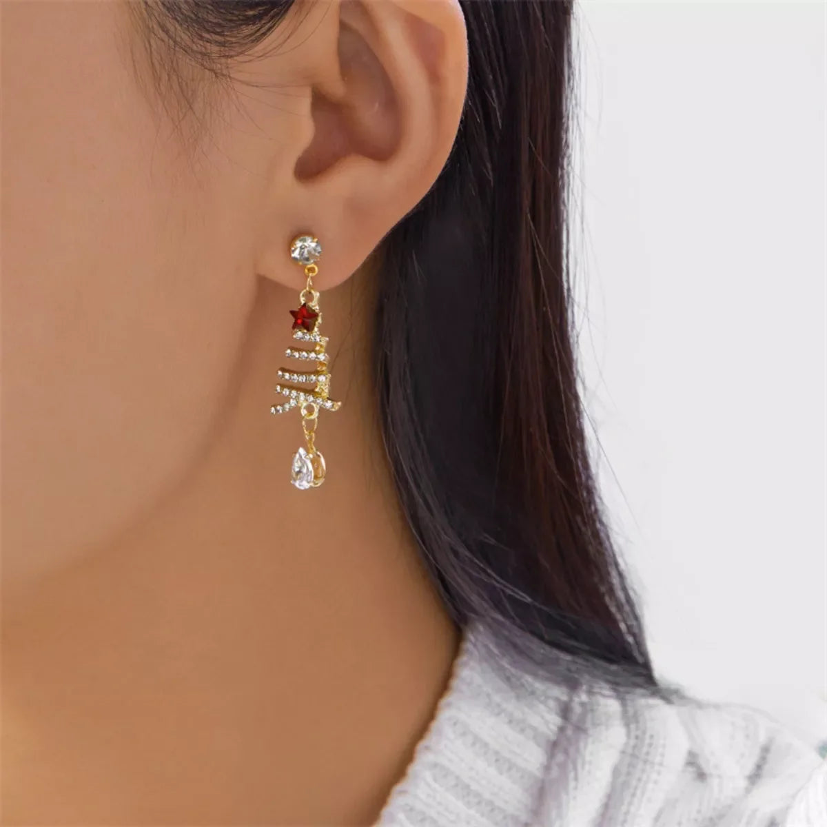 18K Gold-Plated Christmas Tree Earrings — Festive Holiday Jewelry