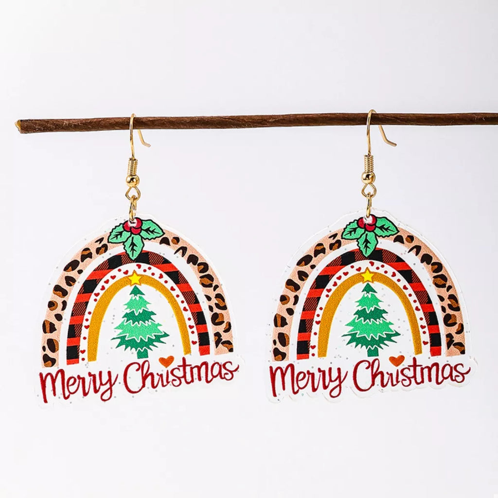 Christmas Rainbow Dangle Earrings — Festive Holiday Jewelry