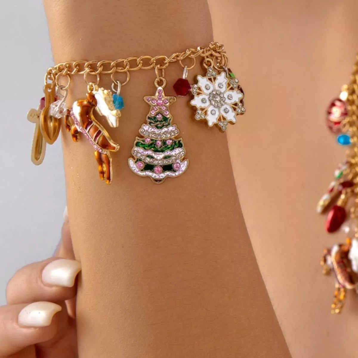 18K Gold-Plated Christmas Charm Bracelet - Holiday Jewelry