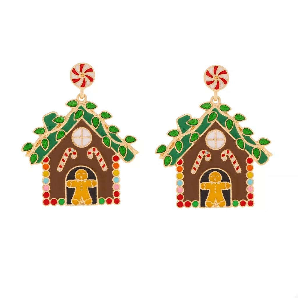 Christmas Gingerbread House Dangle Earrings — Festive Holiday Jewelry