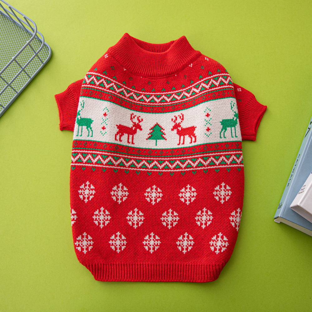 Christmas Tree and Elk Dog Sweater - Festive Holiday Knit Sweater