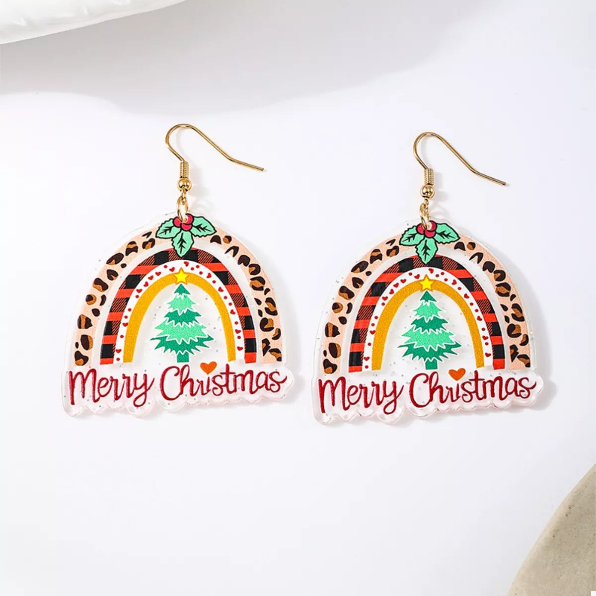 Christmas Rainbow Dangle Earrings — Festive Holiday Jewelry