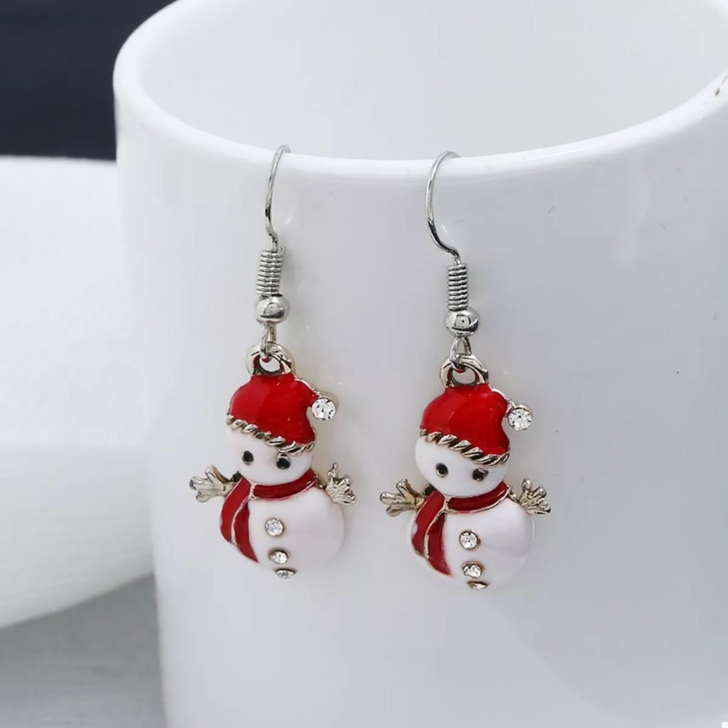 Christmas Snowman Drop Earrings — Festive Holiday Jewelry