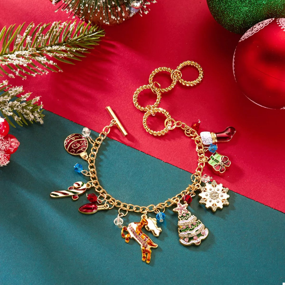 18K Gold-Plated Christmas Charm Bracelet - Holiday Jewelry