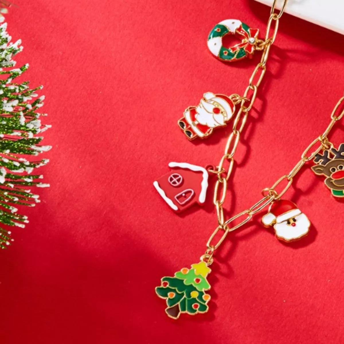 18K Gold-Plated Christmas Charm Necklace - Holiday Jewelry