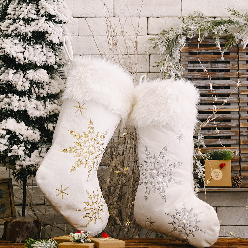 Snowflake Christmas Stocking — Festive Holiday Mantel Decoration