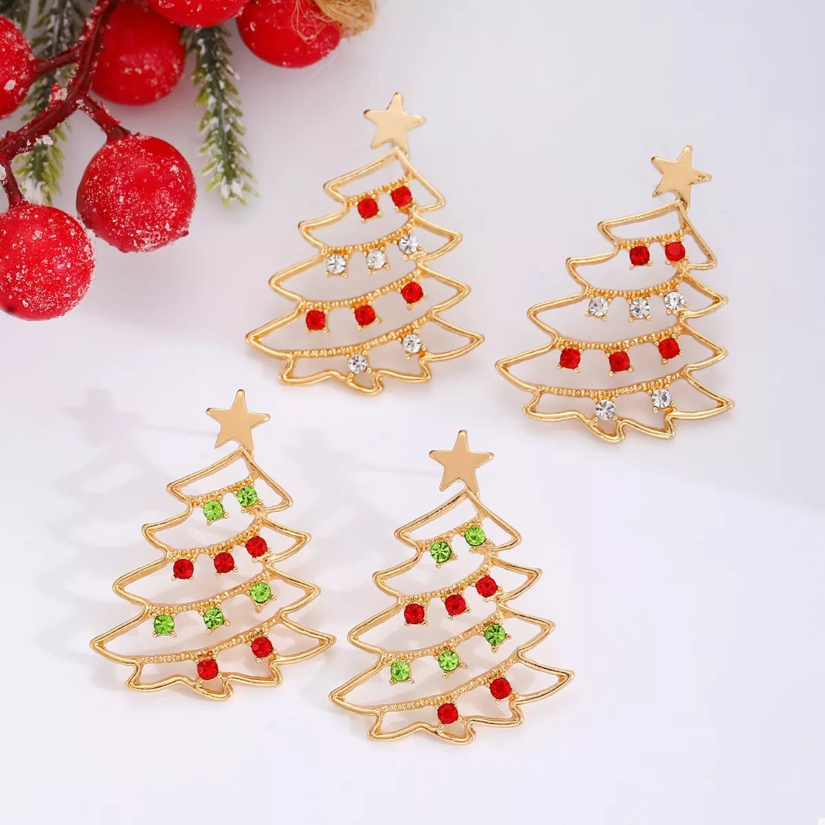 18K Gold-Plated Christmas Tree Earrings - Holiday Jewelry