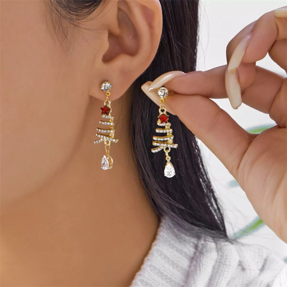 18K Gold-Plated Christmas Tree Earrings — Festive Holiday Jewelry