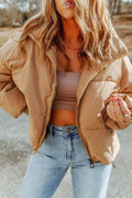 Zip Up Collared Neck Coat with Pockets for Women