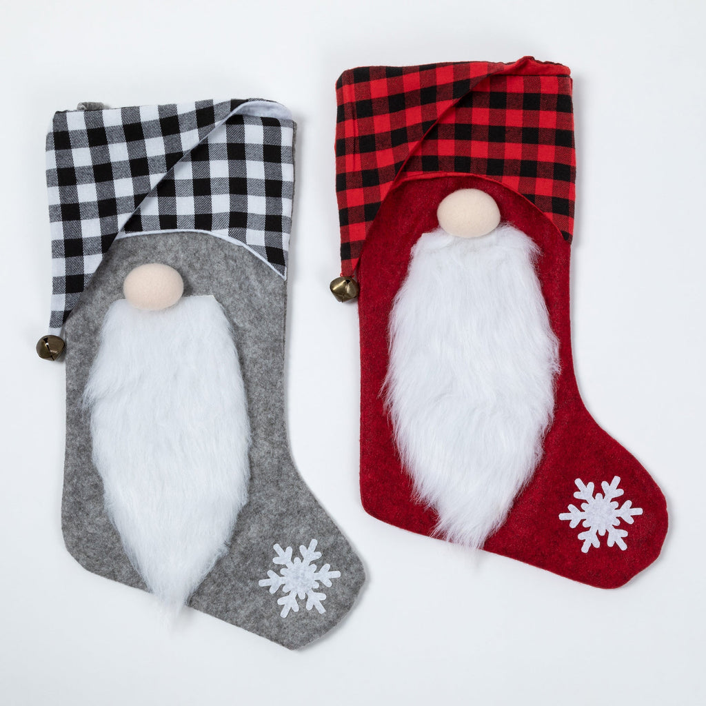 Jingle Bell Gnome Christmas Stocking — Festive Holiday Mantel Decor