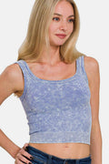 Zenana Washed Ribbed Scoop Neck Wide Strap Tank Top
