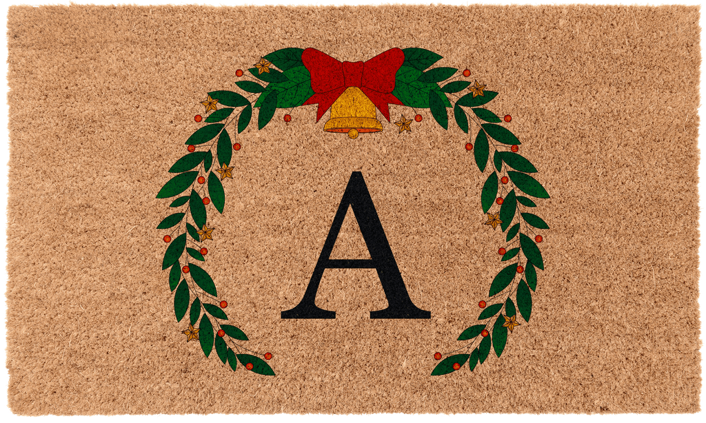 Christmas Wreath Monogram Doormat - Personalized Festive Welcome Mat