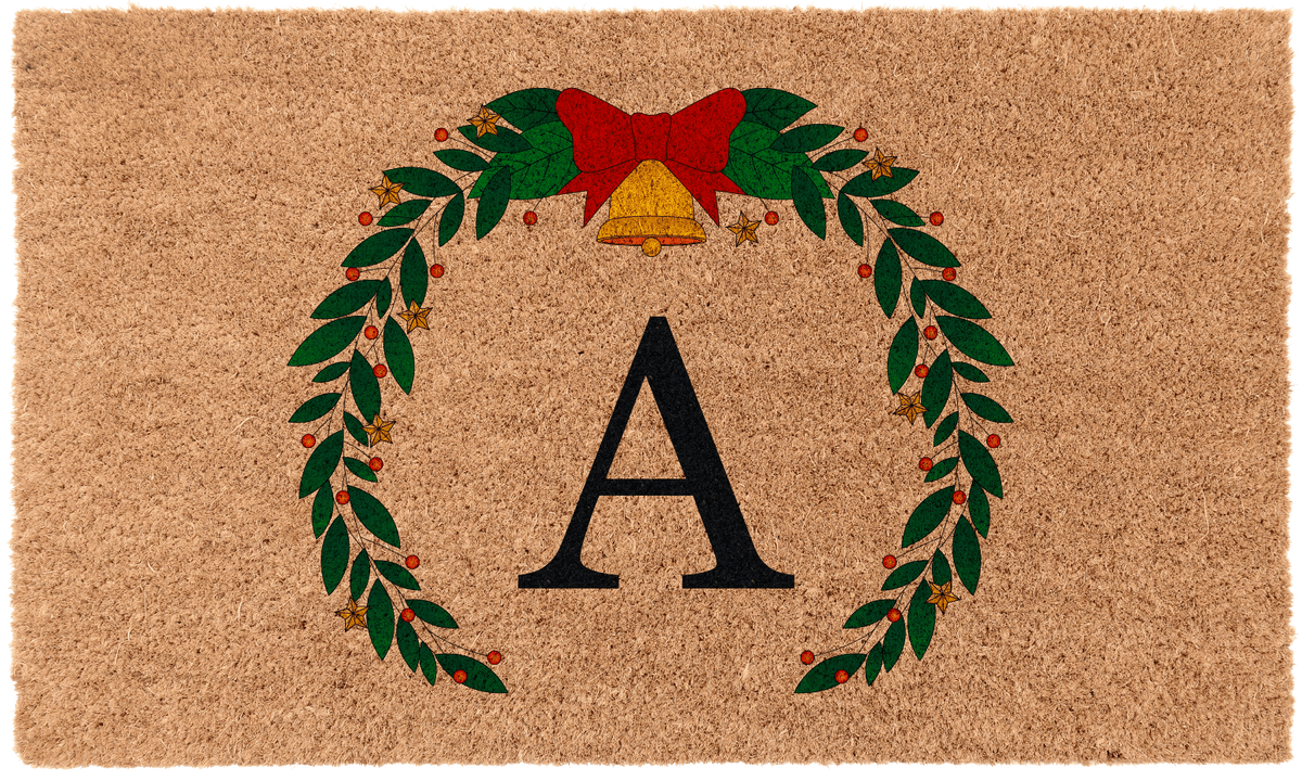 Christmas Wreath Monogram Doormat - Personalized Festive Welcome Mat