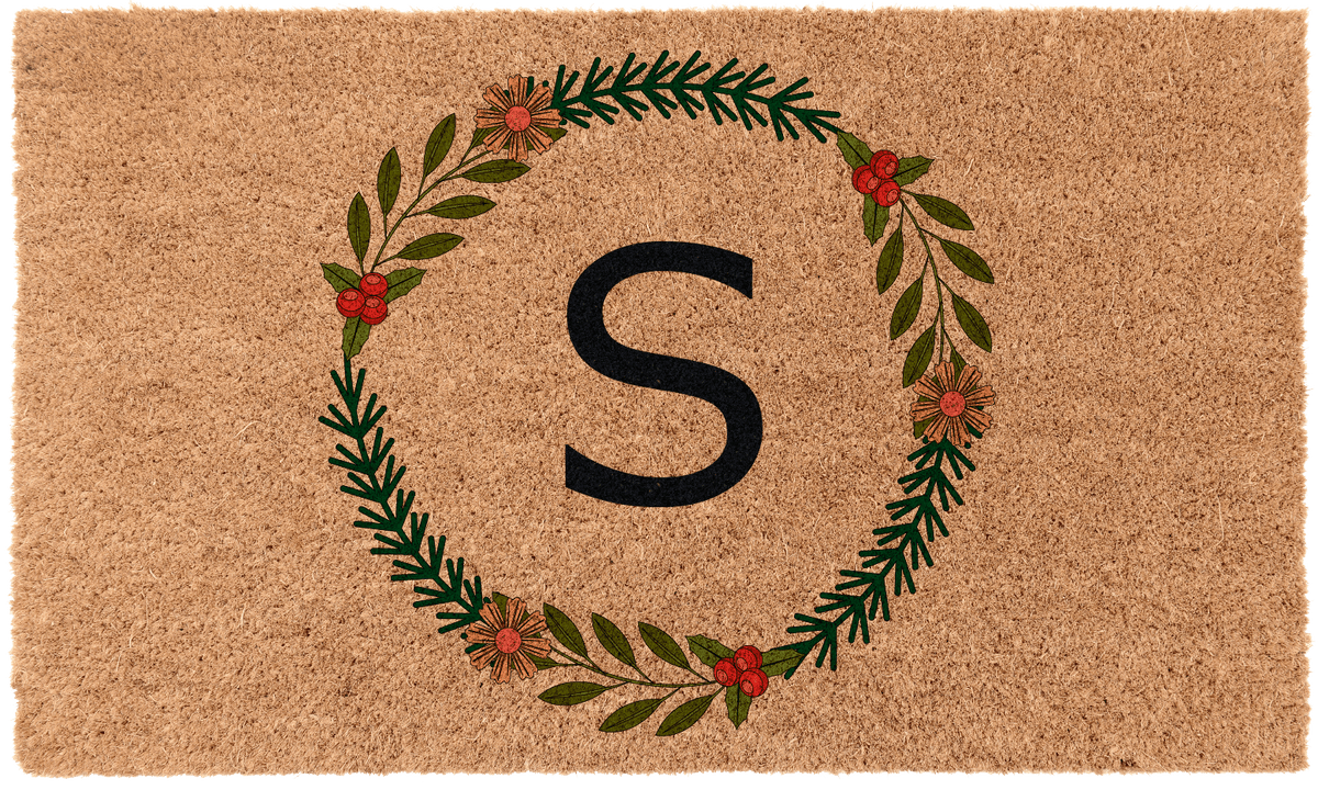 Festive Fir Monogram Doormat - Personalized Christmas Welcome Mat