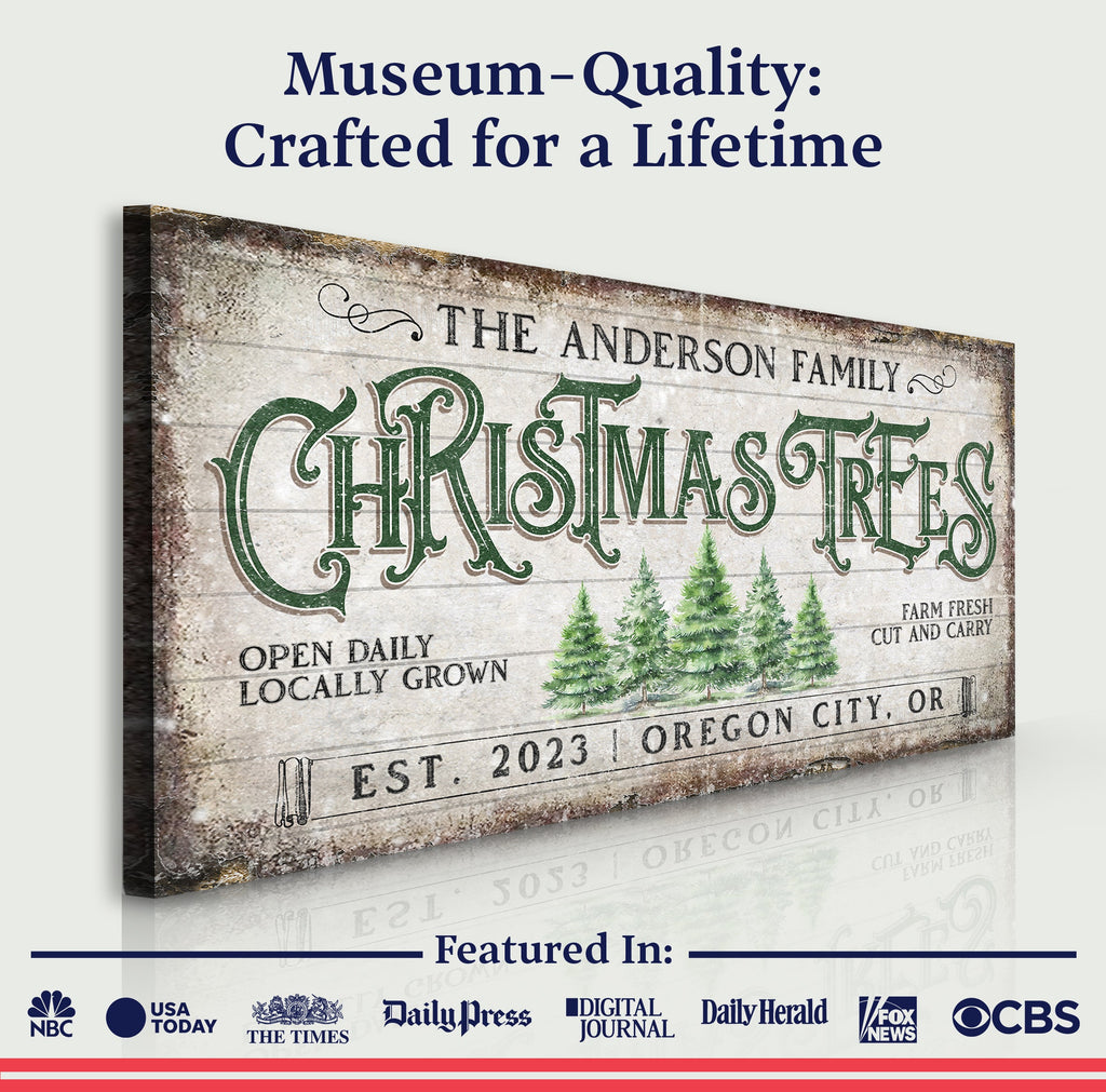 Family Christmas Tree Farm Sign — Rustic Holiday Canvas Decor IV