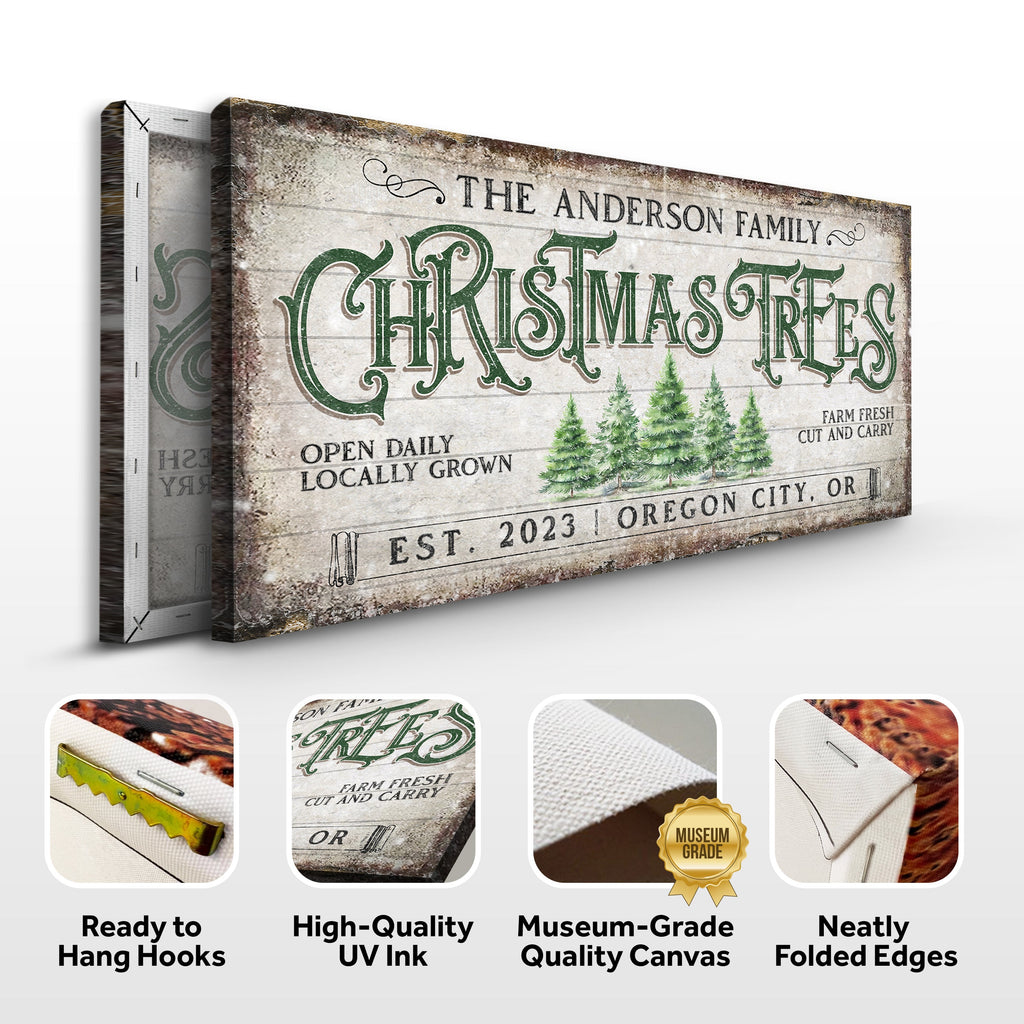Family Christmas Tree Farm Sign — Rustic Holiday Canvas Decor IV