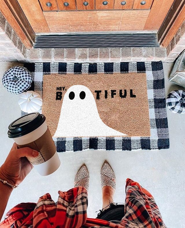 Hey Bootiful Coir Doormat — Punny Halloween Welcome Mat
