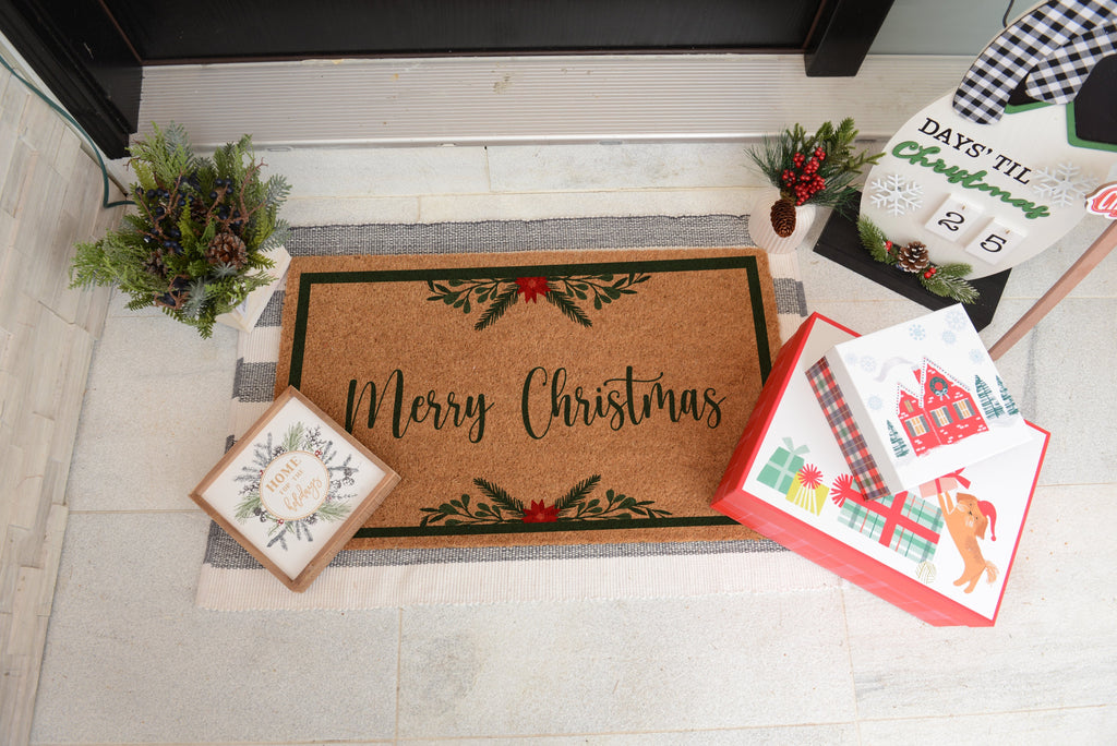 Merry Christmas Border Doormat - Festive Holiday Welcome Mat