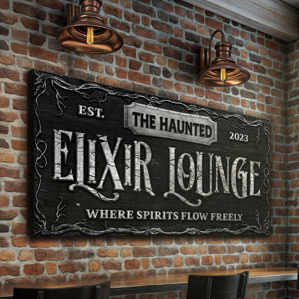 The Haunted Elixir Lounge Halloween Bar Sign