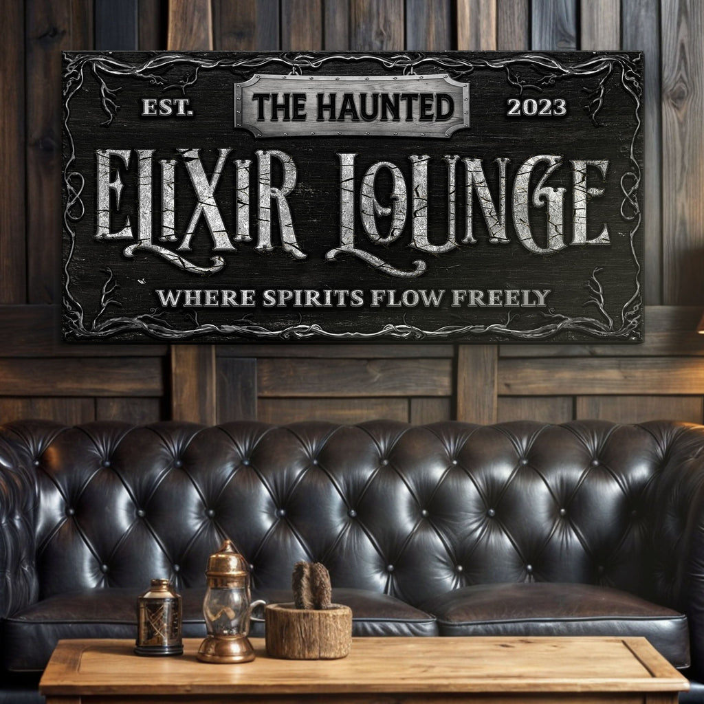 The Haunted Elixir Lounge Halloween Bar Sign