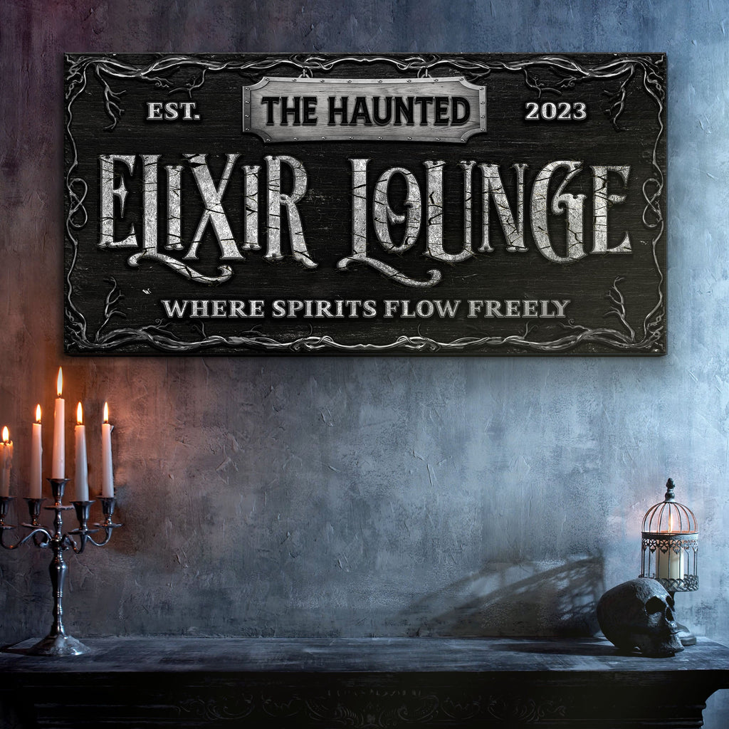The Haunted Elixir Lounge Halloween Bar Sign