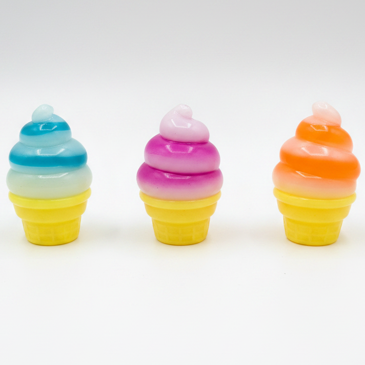 Set of three swirl ice cream cone squishy toys