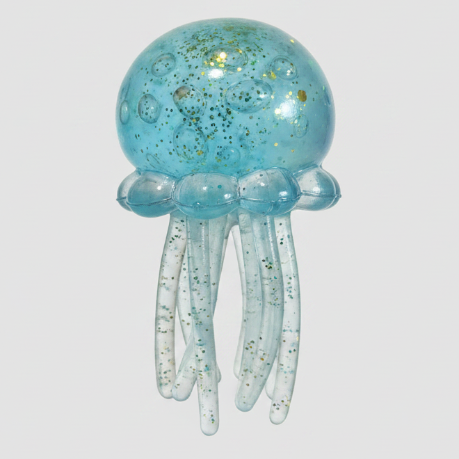 Blue jellyfish squishy toy with flowing tentacles