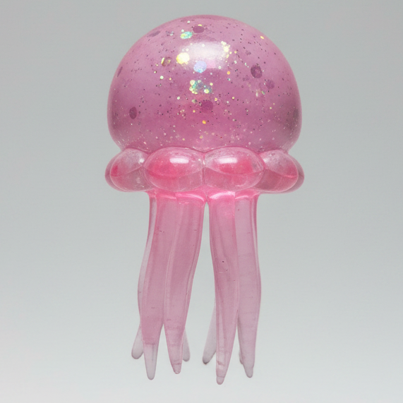 Pink jellyfish squishy toy with flowing tentacles