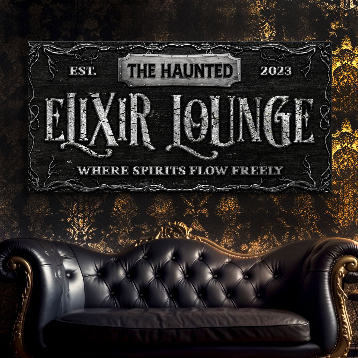The Haunted Elixir Lounge Halloween Bar Sign