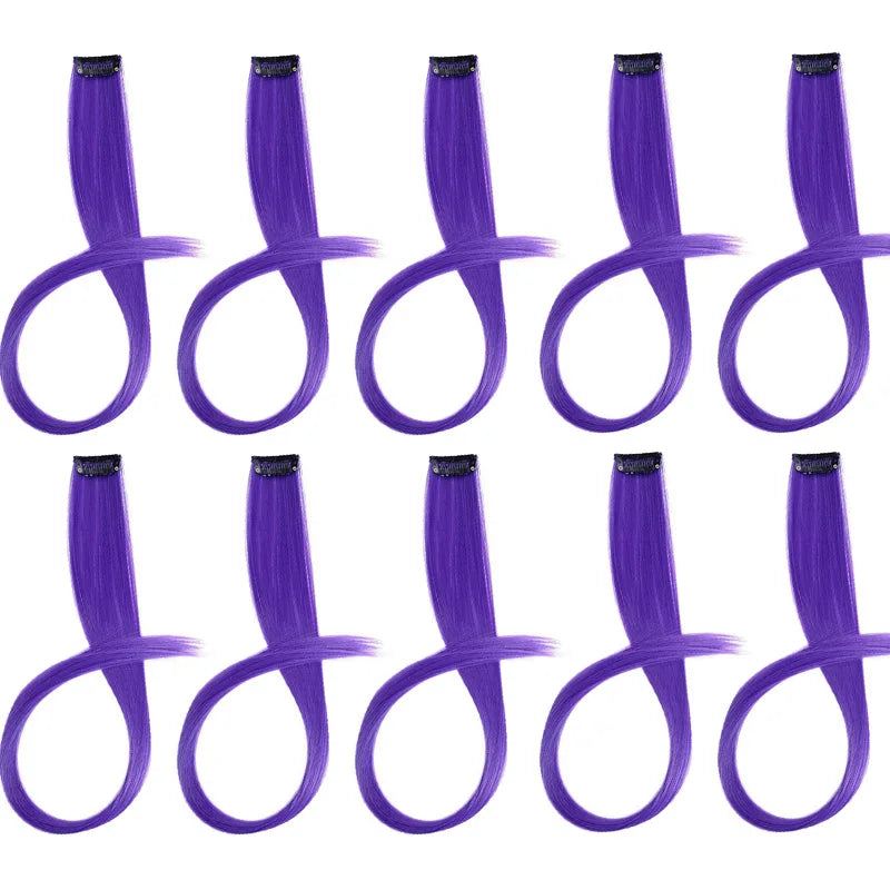10pcs 22Inch Synthetic Long Straight Hair Extensions Clip in Colored Party Highlights Hairpieces for Women Kids Girls