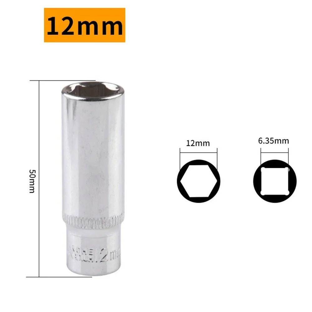 1/4 Hex Drive Deep Socket Adapter Set | Chrome Vanadium Steel Impact Socket Wrench