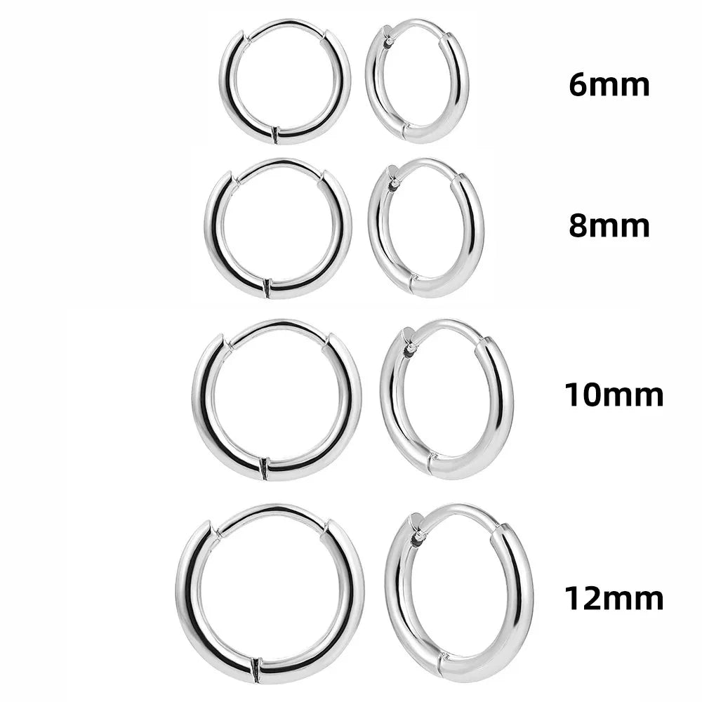 15/20/25mm Stainless Steel Hoop Earring Set | Silver Cartilage Huggie Earrings for Women and Men