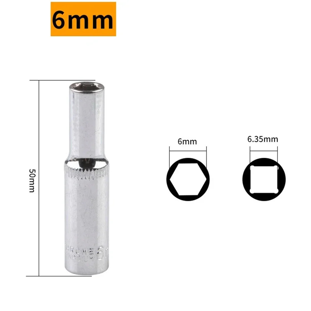 1/4 Hex Drive Deep Socket Adapter Set | Chrome Vanadium Steel Impact Socket Wrench