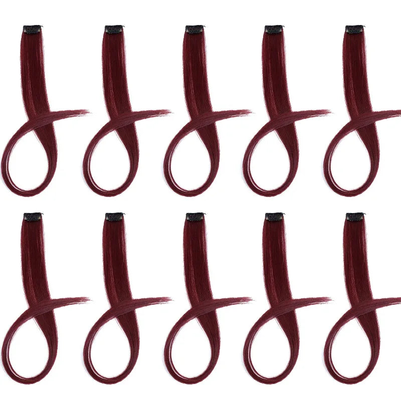 10pcs 22Inch Synthetic Long Straight Hair Extensions Clip in Colored Party Highlights Hairpieces for Women Kids Girls