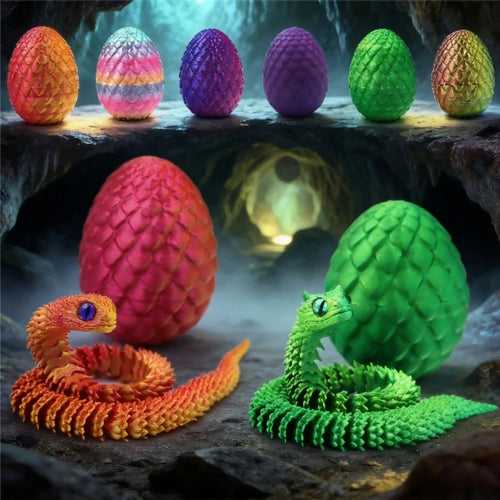 Articulated 3D Printed Snake with Egg | Desktop Decor Fidget Toy