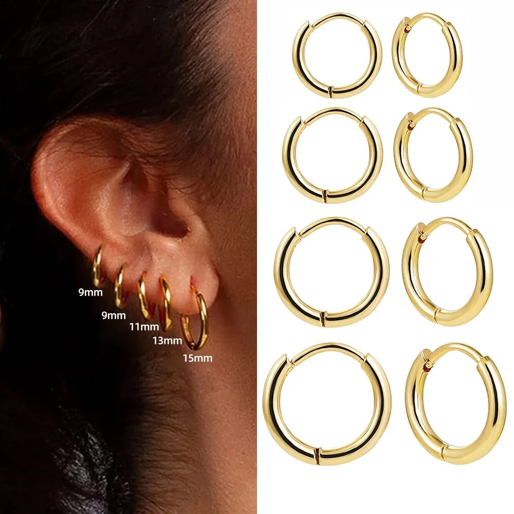 15/20/25mm Stainless Steel Hoop Earring Set | Silver Cartilage Huggie Earrings for Women and Men