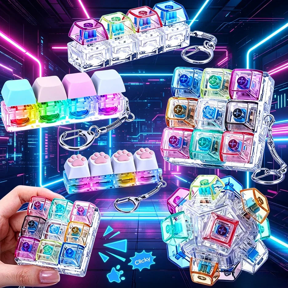 Mini USB LED Keyboard Fidget Keychain | Clickable Stress Relief Desk Toy with Light