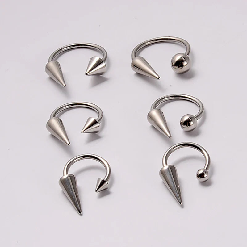 16G Stainless Steel Cone Septum Ring Horseshoe Nose Piercing Spike Lip Tragus Helix Earring - Body Jewelry Gift